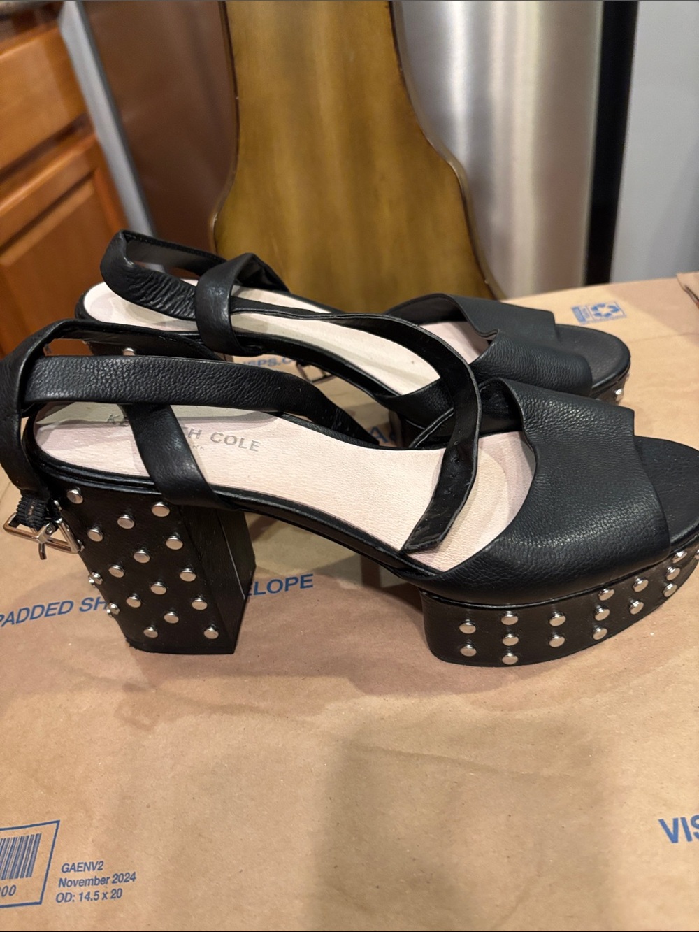 Kenneth Cole Black Studded Platform Heeled Sandals